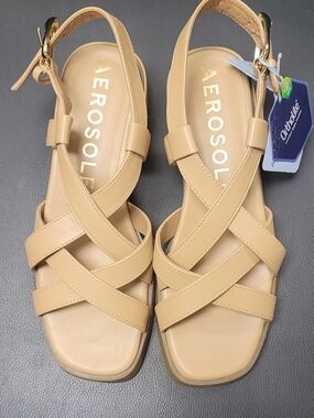 AEROSOLES Beige Crisscross Slingback Sandals